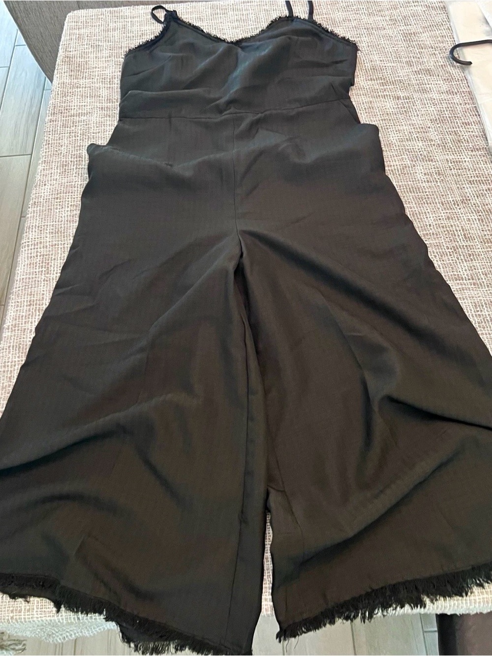 Doe & Rae Black Lace-Trim Wide-Leg Jumpsuit